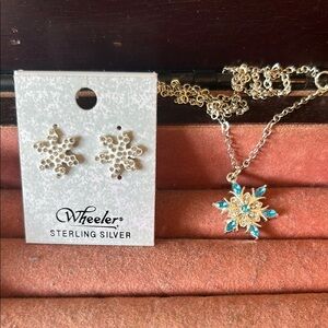Sterling Silver Snowflake Jewelry Set - Gold and Blue